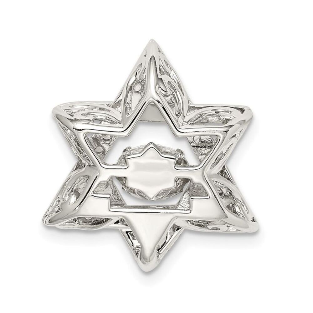 Platinum Plated Sterling Silver & CZ Star of David Pendant, 19 x 22mm - Picture 3 of 5
